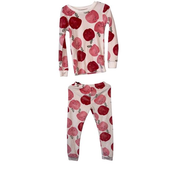 Carters Child Of Mine 5T/5A Girls Fleece Pajama Set With Pink & Red Apple Print - Picture 1 of 6